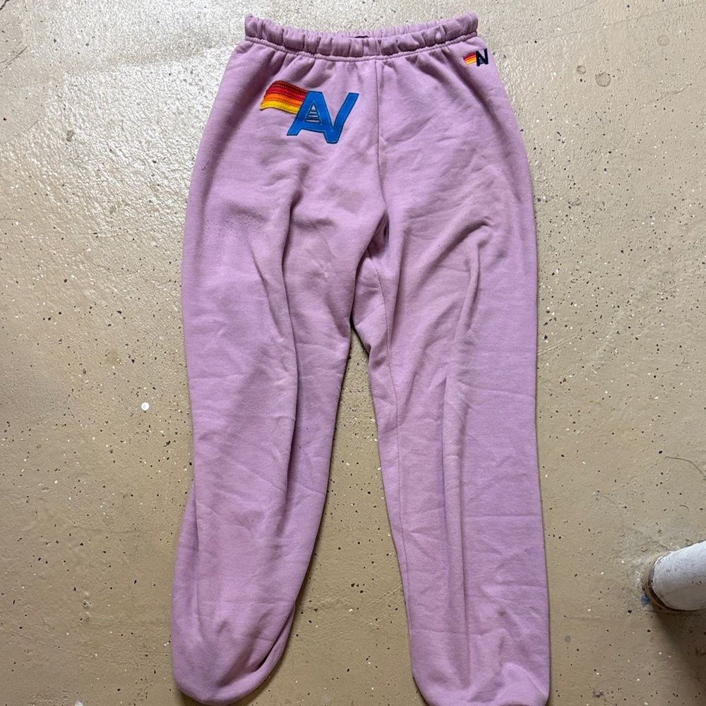 Aviator Nation Lavender Women’s Sweatpants with Rainbow AV Logo size M